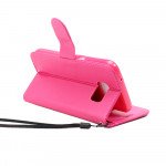 Wholesale Galaxy S7 Edge Folio Flip Leather Wallet Case with Strap (Hot Pink)